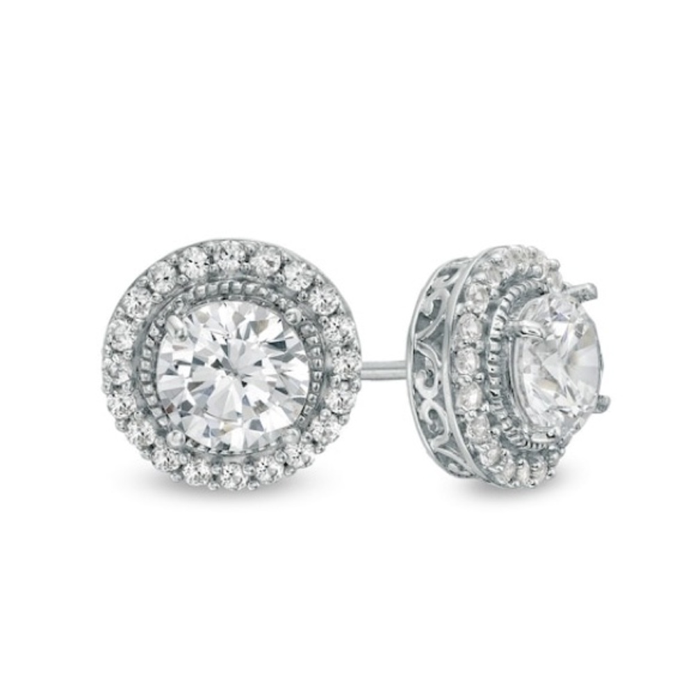 White Lab-Created Sapphire Frame Vintage-Style Stud Earrings
